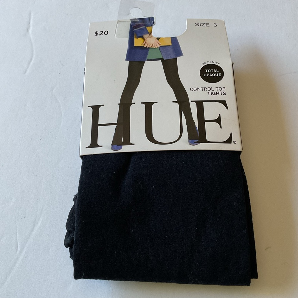 HUE TOTAL OPAQUE 90 DENIER CONTROL TOP TIGHTS NAVY SIZE 3 - LARGE NWT